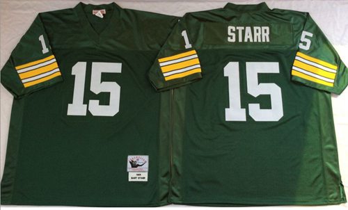 Mitchell And Ness 1969 Packers #15 Bart Starr Green Throwback Stitched NFL Jersey